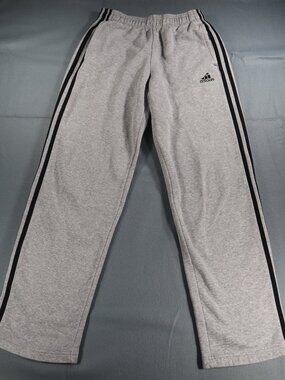 Adidas Essentials 3-Stripes Open Hem Fleece Sweatpants - Grey/Black Men's Small